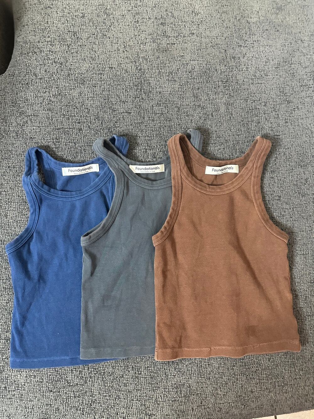 Foundationals Easy-Does-It Tank Top Set of 3 size XS Ribbed Organic Cotton